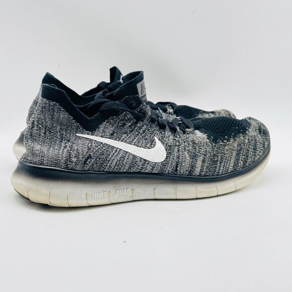 Nike Free RN Flyknit Womens 7 Gray Black White Running Shoes Sneakers Trainer ID - Picture 8 of 11